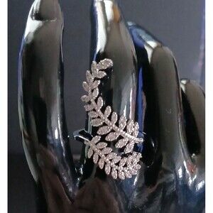 Long Leaf Twist Ring Wraparound Adjustable Ring Silvery Jewelry Gift for Women